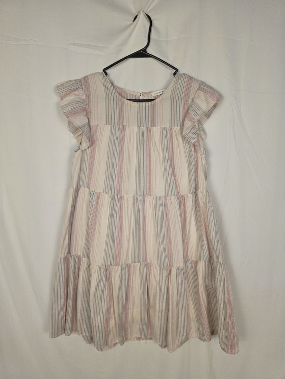Blu Pepper Pastel Stripe Ruffle Sleeve Dress - Pink & Cream